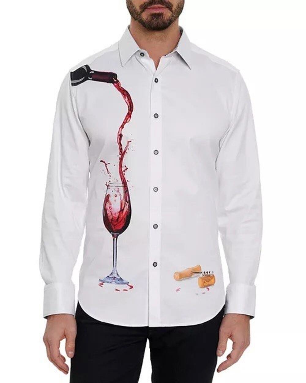 Robert Graham PINOT NOIR 2 Classic Fit Wine Motif Button Down Shirt White 4XL